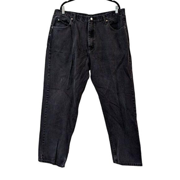 Wrangler Mens Size 40x32 Black Dark Wash Relaxed Fit Denim Straight Jeans - Picture 1 of 9